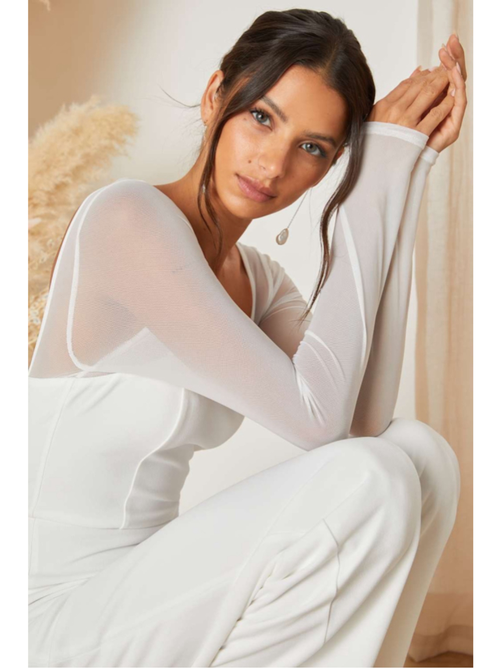 Lulus Lovingly Yours White Mesh Long Sleeve Jumpsuit Women’s Size XL runs small